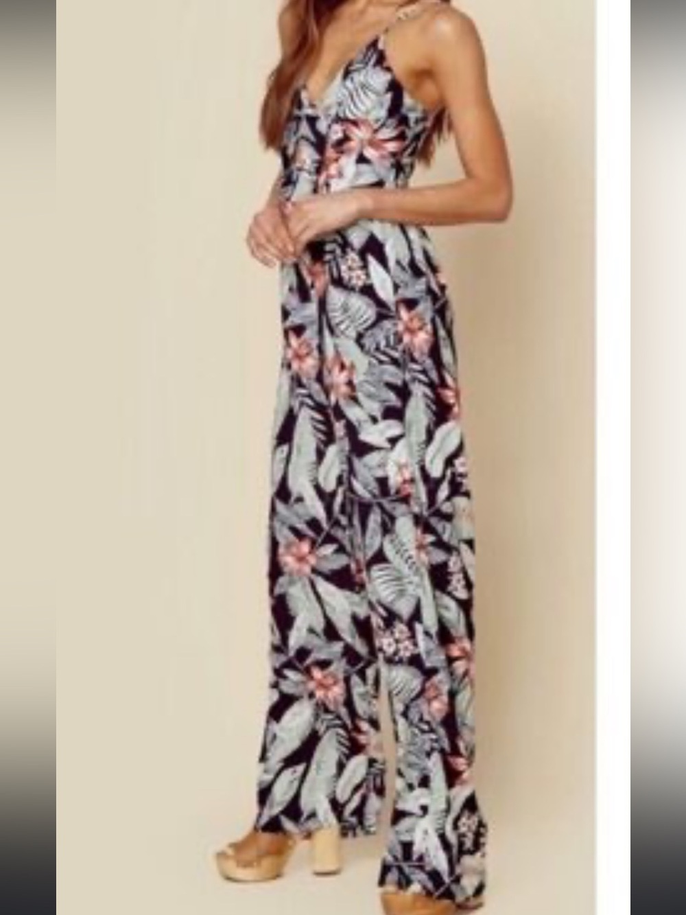 MINKPINK Navy Floral Wide-Leg Jumpsuit with Coral Blooms